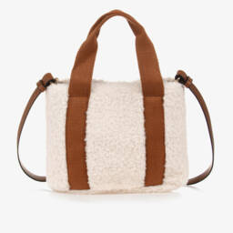 Chloé-Girls Ivory & Tan Brown Sherpa Fleece Bag (29cm) | Childrensalon