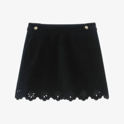 Chloé-Girls Navy Blue Velvet Scalloped Skirt | Childrensalon