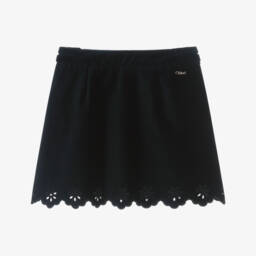 Chloé-Girls Navy Blue Velvet Scalloped Skirt | Childrensalon