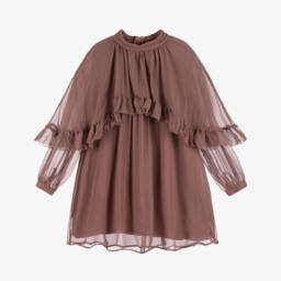 Chloé-Girls Pale Mulberry Pink Silk Crêpe Cape Dress | Childrensalon