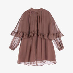 Chloé-Girls Pale Mulberry Pink Silk Crêpe Cape Dress | Childrensalon