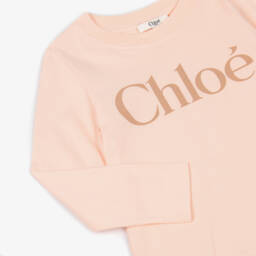 Chloé-Girls Pink Cotton Jersey Long-Sleeved Top | Childrensalon