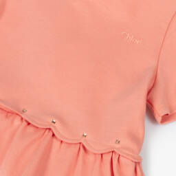 Chloé-Girls Pink Cotton Scalloped Dress | Childrensalon