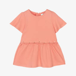 Chloé-Girls Pink Cotton Scalloped Dress | Childrensalon