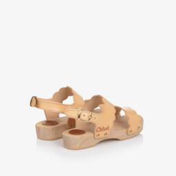Chloé-Girls Pink Leather Scalloped Clog Sandals | Childrensalon