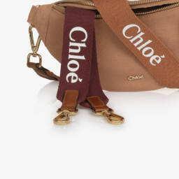 Chloé-Girls Tan Brown Canvas Logo Crossbody Bag (28cm) | Childrensalon