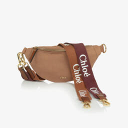 Chloé-Girls Tan Brown Canvas Logo Crossbody Bag (28cm) | Childrensalon