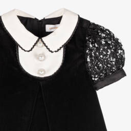Coeur by Childrensalon-فستان مخمل ودانتيل لون أسود | Childrensalon