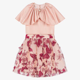 Coeur by Childrensalon-Girls Embroidered Butterfly Pink Skirt Set | Childrensalon