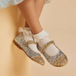 Coeur by Childrensalon-حذاء ماري جين لون فضي وذهبي براق  | Childrensalon