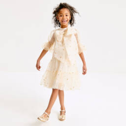 Coeur by Childrensalon-فستان تول مزين بقلوب لون ذهبي برّاق | Childrensalon