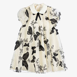Coeur by Childrensalon-Girls Ivory Tulle Dress with Embroidered Black Butterflies | Childrensalon