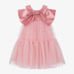 Coeur by Childrensalon-فستان تول مزين بفيونكة وقلوب لون زهري غليتر | Childrensalon