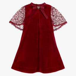 Coeur by Childrensalon-Girls Red Velvet Dress with Tulle Cape | Childrensalon