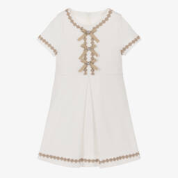 Coeur by Childrensalon-Girls White Ponte Dress With Floral Embroidery | Childrensalon