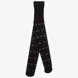 Country Kids-Girls Black & Gold Glitter Bow Tights | Childrensalon