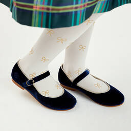 Country Kids-Girls Ivory & Gold Glitter Bow Tights | Childrensalon