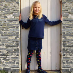 Country Kids-Girls Navy Blue Cotton Knitted Tights | Childrensalon