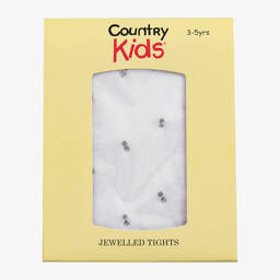 Country Kids-Girls White Diamanté Sheer Tights  | Childrensalon