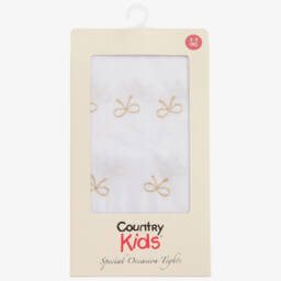 Country Kids-Girls White & Gold Glitter Bow Tights | Childrensalon