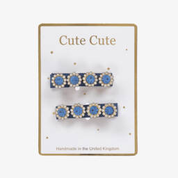 Cute Cute-Girls Blue Diamanté Hair Clips (2 Pack) | Childrensalon