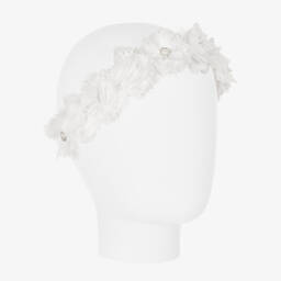 Cute Cute-طوق للرأس لون أبيض مزين بورود شيفون للبنات | Childrensalon