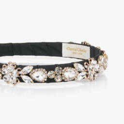 David Charles-Girls Black Crystal Flowers Hairband | Childrensalon