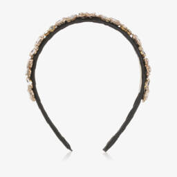David Charles-Girls Black Crystal Flowers Hairband | Childrensalon