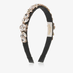David Charles-Girls Black Crystal Flowers Hairband | Childrensalon