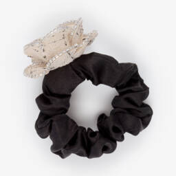 David Charles-Girls Black Satin & Diamanté Flower Hair Elastic (6cm) | Childrensalon
