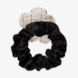 David Charles-Girls Black Satin & Diamanté Flower Hair Elastic (6cm) | Childrensalon