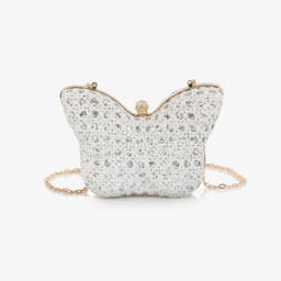 David Charles-Girls Glittery Silver Butterfly Shoulder Bag (19cm) | Childrensalon