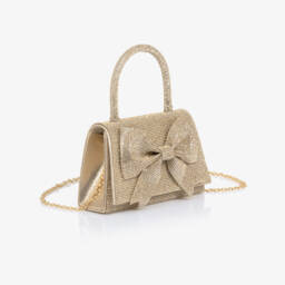 David Charles-Girls Gold Diamanté Bow Bag (18cm) | Childrensalon