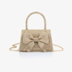 David Charles-Girls Gold Diamanté Bow Bag (18cm) | Childrensalon