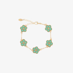 David Charles-Girls Gold & Green Flower Bracelet | Childrensalon