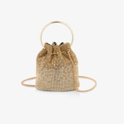 David Charles-Girls Gold Ombré Diamanté Drawstring Handbag (16cm) | Childrensalon