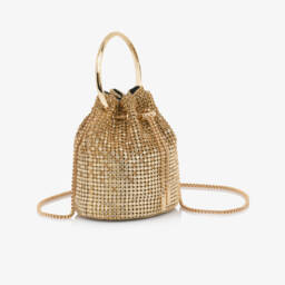 David Charles-Girls Gold Ombré Diamanté Drawstring Handbag (16cm) | Childrensalon