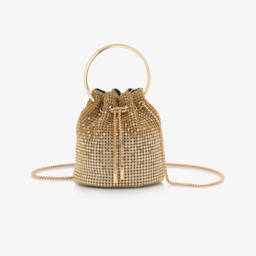 David Charles-Girls Gold Ombré Diamanté Drawstring Handbag (16cm) | Childrensalon