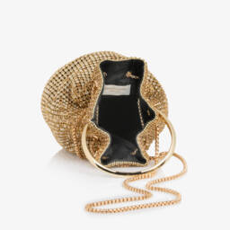 David Charles-Girls Gold Ombré Diamanté Drawstring Handbag (16cm) | Childrensalon