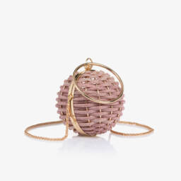 David Charles-Girls Gold & Pink Diamanté Basket Weave Ball Handbag (20cm) | Childrensalon
