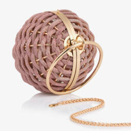David Charles-Girls Gold & Pink Diamanté Basket Weave Ball Handbag (20cm) | Childrensalon