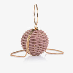 David Charles-Girls Gold & Pink Diamanté Basket Weave Ball Handbag (20cm) | Childrensalon
