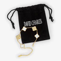 David Charles-Girls Gold Tone Diamanté & Mother-Of-Pearl Clover Bracelet | Childrensalon