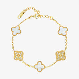 David Charles-Girls Gold Tone Diamanté & Mother-Of-Pearl Clover Bracelet | Childrensalon