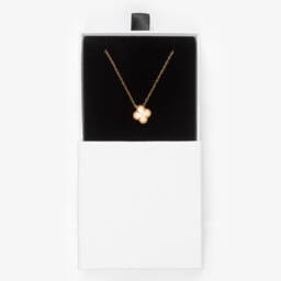 David Charles-Girls Gold Tone & Ivory Clover Necklace (46cm) | Childrensalon