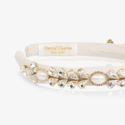 David Charles-Girls Ivory Crystal & Pearl Bead Padded Hairband | Childrensalon