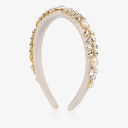 David Charles-Girls Ivory Crystal & Pearl Bead Padded Hairband | Childrensalon