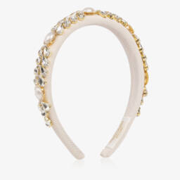 David Charles-Girls Ivory Crystal & Pearl Bead Padded Hairband | Childrensalon