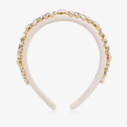 David Charles-Girls Ivory Crystal & Pearl Bead Padded Hairband | Childrensalon
