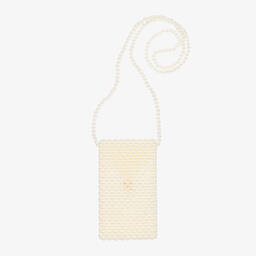 David Charles-حقيبة كتف مزينة بلؤلؤ لون عاجي للبنات (18 سم) | Childrensalon